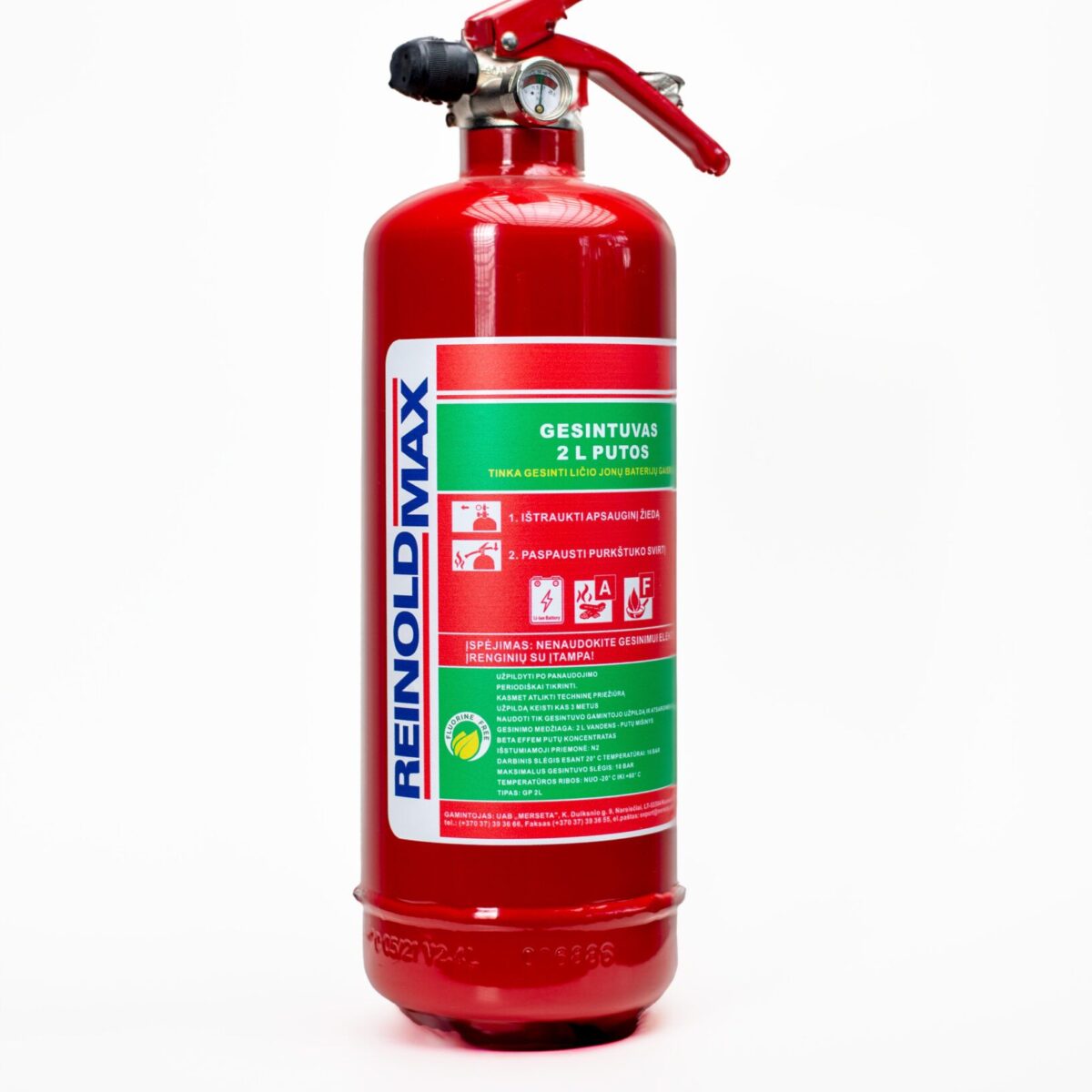 REINOLDMAX vandens putų gesintuvas ličio baterijų gaisrams 2 l (-20ºC)
