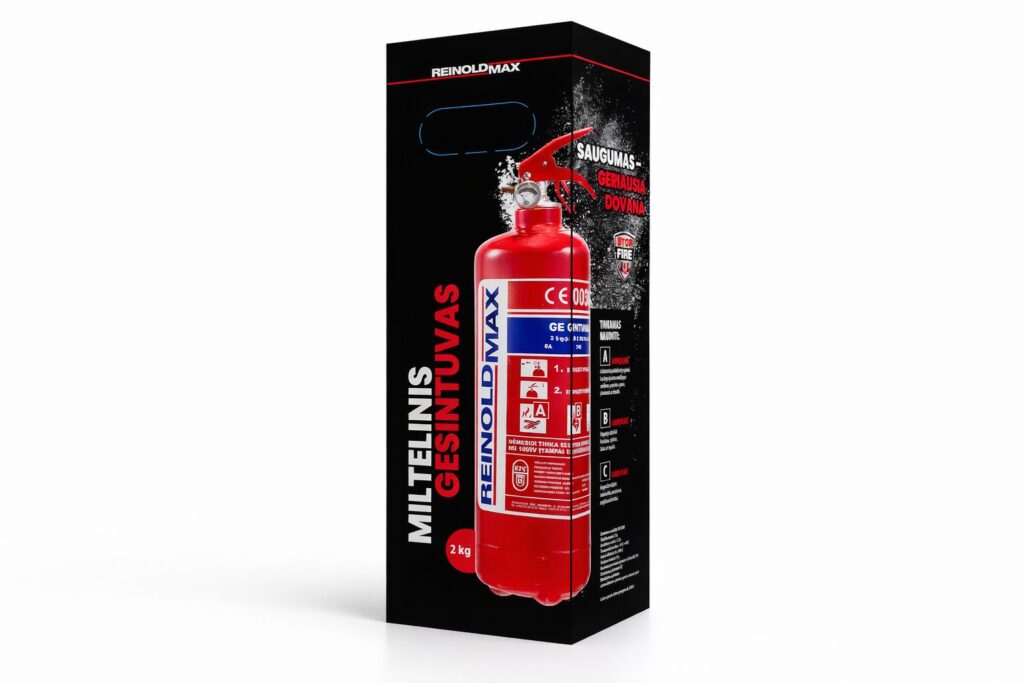 REINOLDMAX automobilinis miltelinis gesintuvas 2 kg dėžutėje